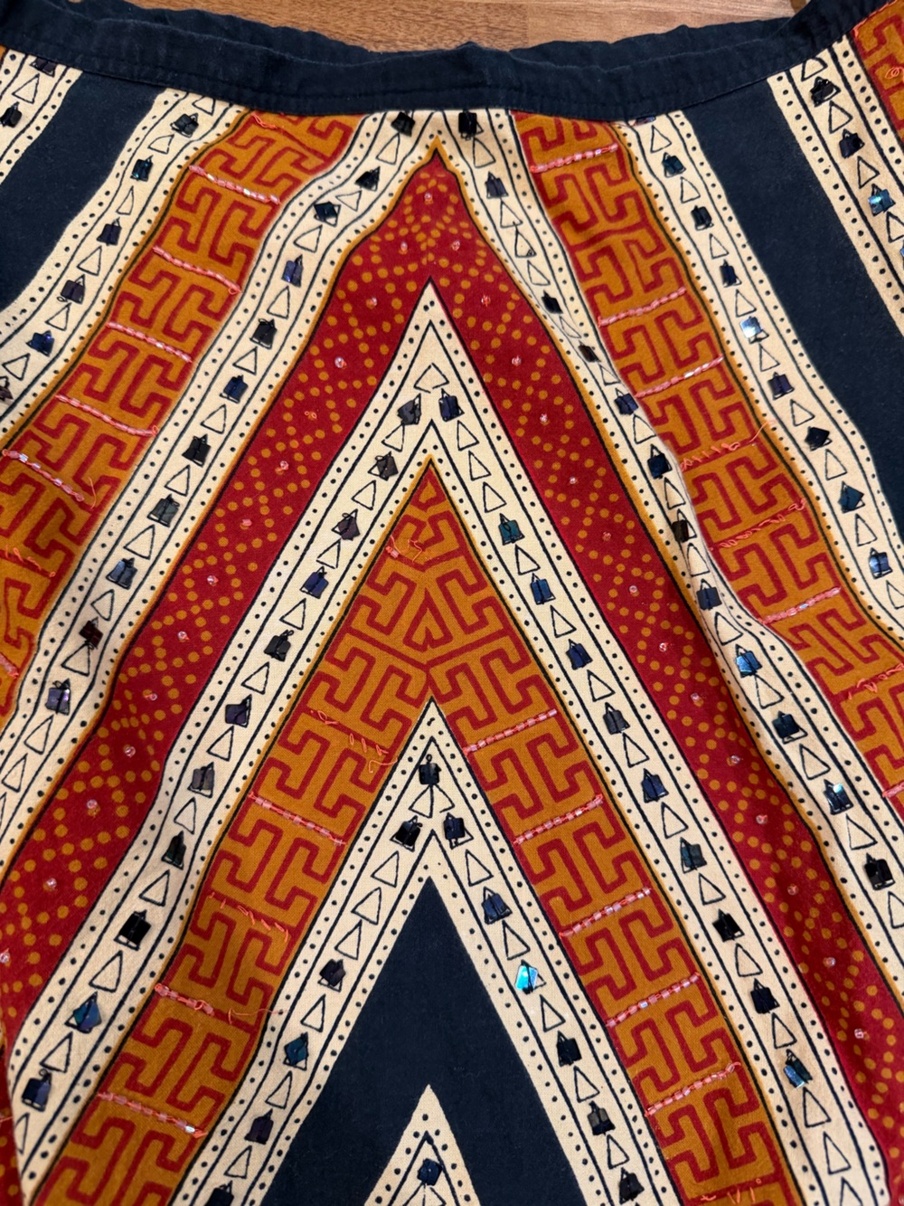 Willi Smith Vintage Maxi Skirt in Rust, Black & Cream w/ Beading Size 6 - Picture 12 of 14